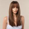 HAIRCUBE Длинные прямые коричневые синтетические парики для женщин Натуральные волосы Парики с темными корнями с челкой Ежедневные вечерние термостойкие парики