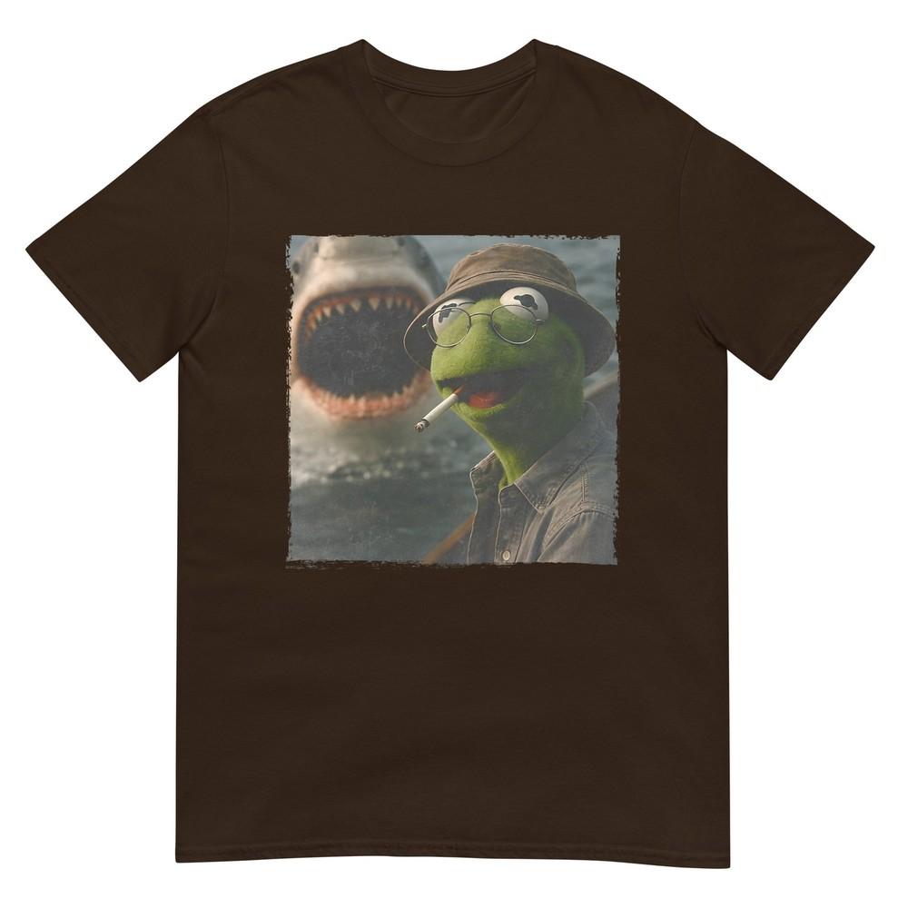Funny Smoking Frog Meme Vintage Shark Attack Parody Tee TShirt