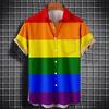 Men Summer Shirt Color Matching Bright Colors Turn-down Collar Single-breasted Short Sleeves Cooling Buttons Rainbow Color Plus Size Beach