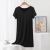 Women's Summer Solid Color Loose Slimming Modal Mid-Length Dress with Round Neck and Short Sleeves