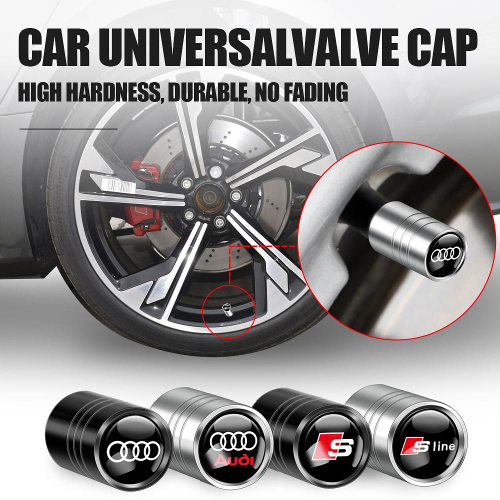 4Pcs Wheel Tire Valve Caps Air Stem Tyre Plug Accessories For Audi A1 A2 A3 A4 A5 A6 A7 A8 Qyttro Sline RS Q2 Q3 TT B5 B6 B7 B8
