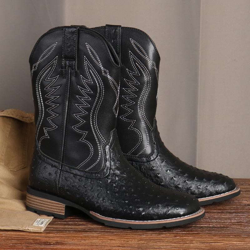 Новые мужские ботинки Классические вышитые кожаные полусапоги Ретро ковбойские ботинки в западном стиле Повседневные высокие ботинки Мужские ботильоны рыцаря