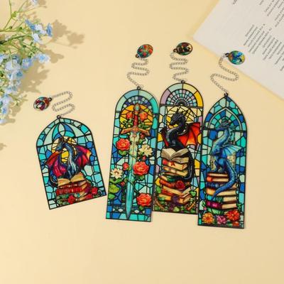 Винтажная закладка из витражного стекла Дракон Фэнтези Канцелярские товары Школьные принадлежности для чтения Подарки для книголюба Учителя Книжные аксессуары