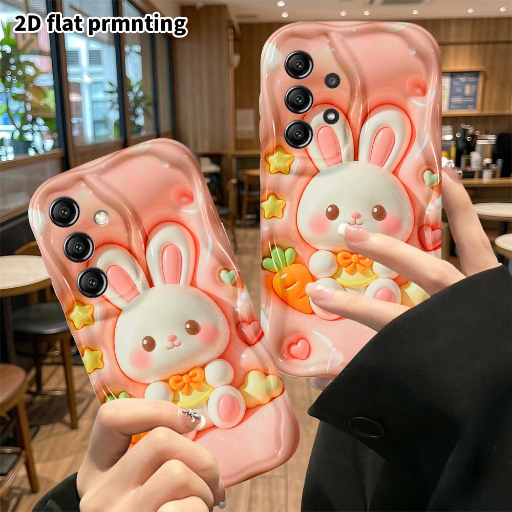 Phone Case: 2D flat, suitable for Samsung Galaxy A34 A35 M05 M06 S20 S22 S21 FE Plus 5G protective cases, with droopy-eared little bunny, perfect Chri