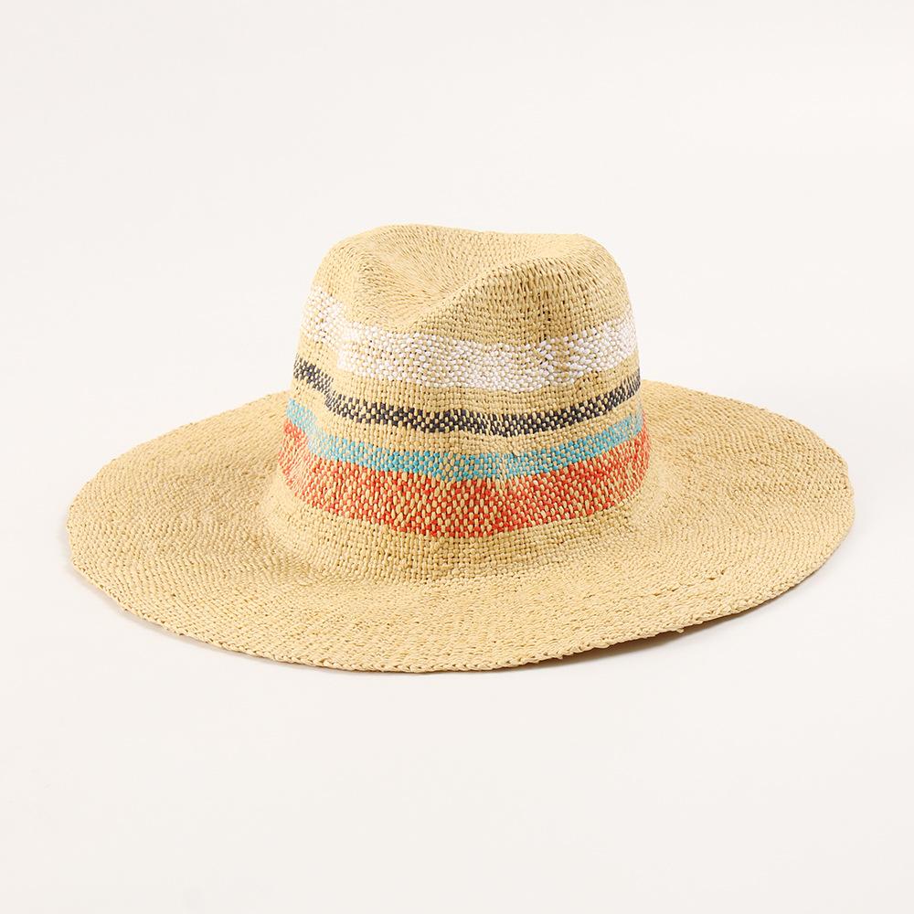 European and American big-brimmed straw hat, hand-woven sunshade sunscreen hat, leather rope windproof sun hat