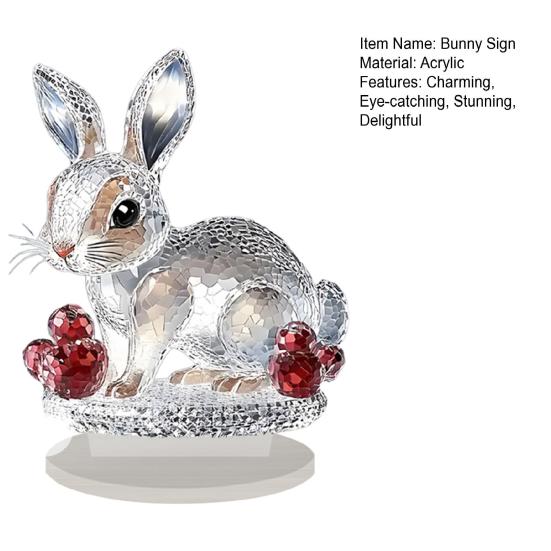 Clear Faux Crystal Bunny Figurine 2D Flat Acrylic Rabbit Table Sign for Home Office Garden Patio Desktop Decoration