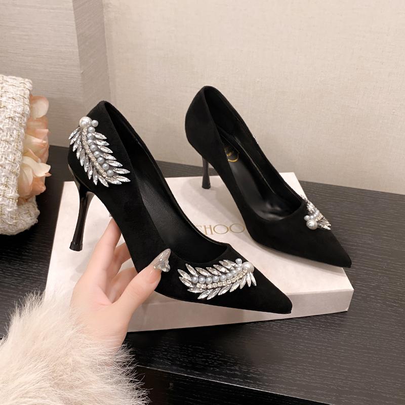 Fashion New Women's Spring Beautiful Elegant High Heels with Diamond Women's Versatile Stiletto Fashion Single Shoes Zapatos Mujer