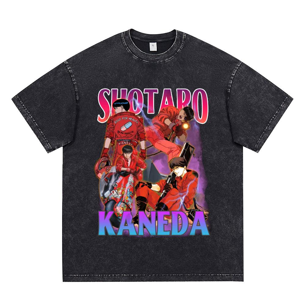 Akira Anime Tshirt Men Vintage Washed Black Oversized Streetwear Cotton Short Sleeve Graphic Tees Unisex Tops
