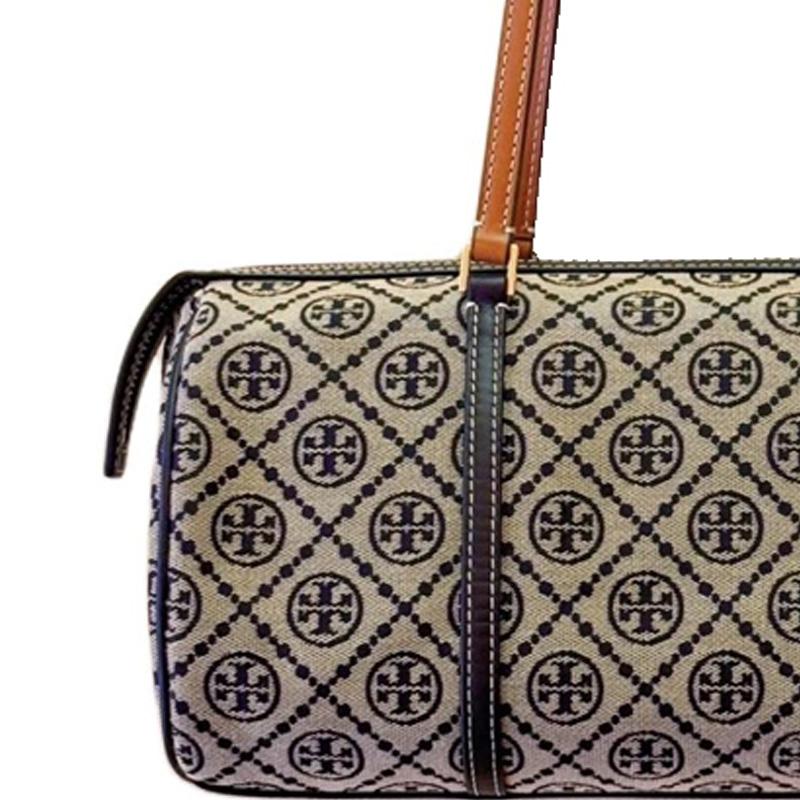 Tory Burch T Monogram Brand Print Pattern Zipper Tote Bag Women Handbags Navy-Blue 162743-405
