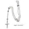 Catholic Necklace Rosary Crystal Beads Long Chain Cross Pendant Necklaces Christian Prayer Meditation Jewelry for Women