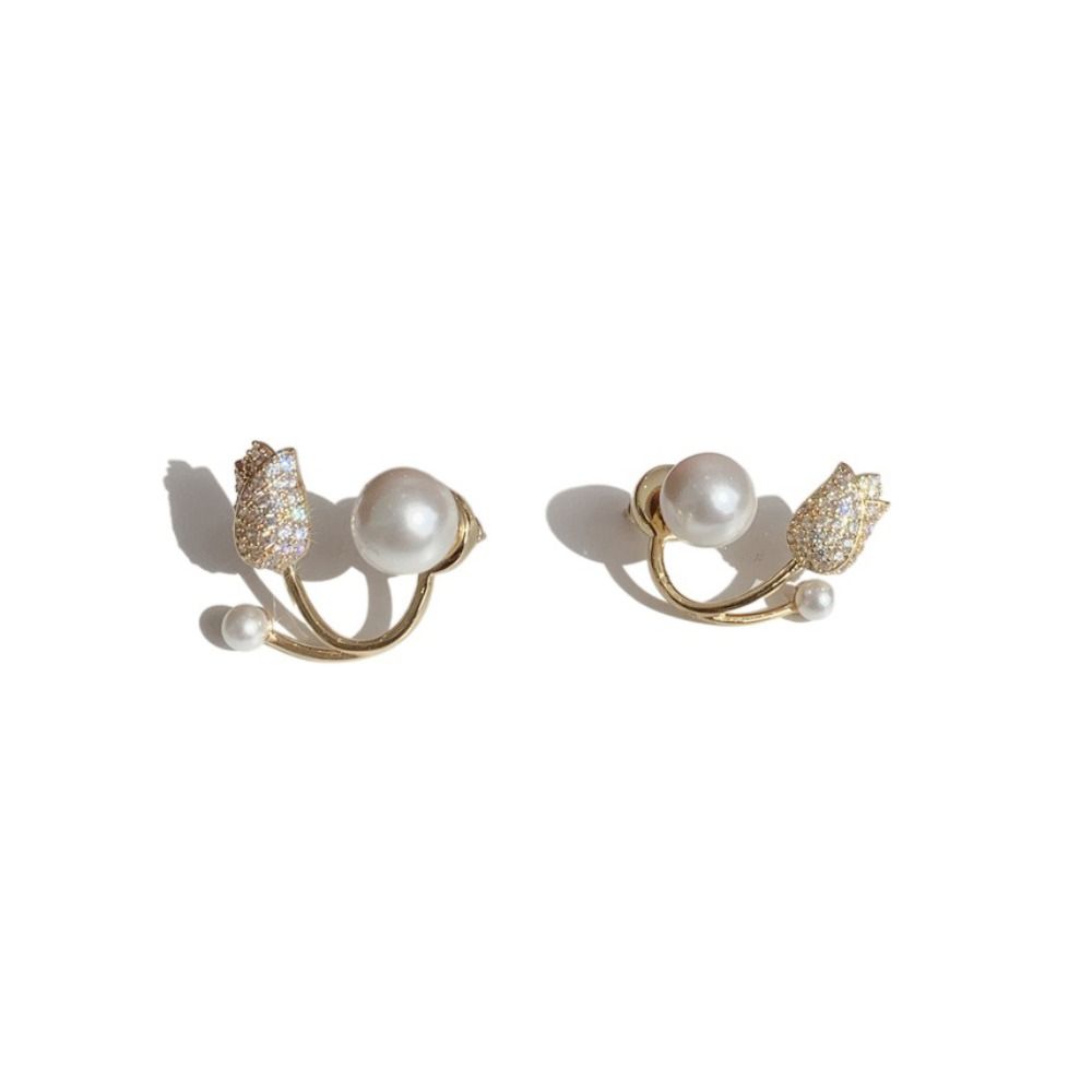 Earrings Tulip Rhinestone Jewelry Pearl Stud Earrings Korean Style Earrings Women Zinc Zinc Alloy Earrings