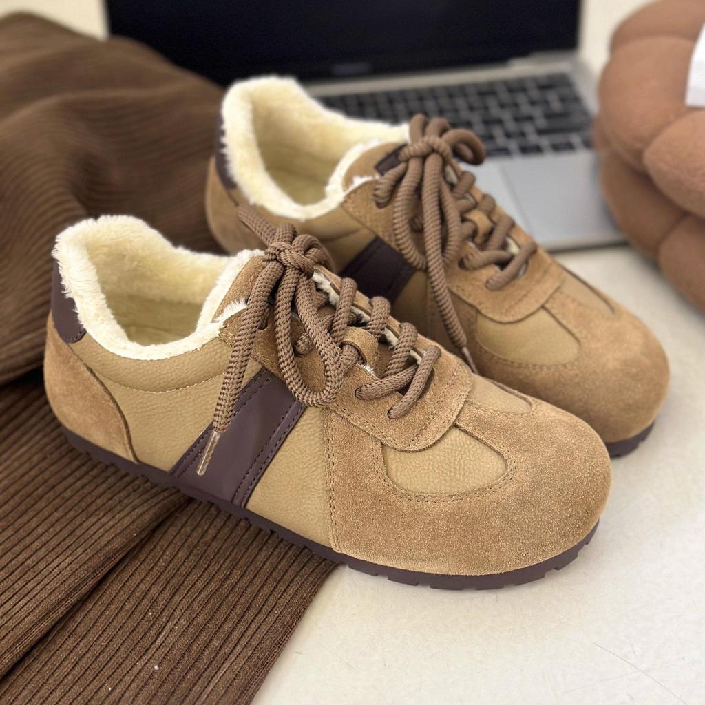 Женские зимние бархатные туфли для моральной подготовки в стиле ретро с круглым носком на плоской подошве, теплые хлопковые туфли на шнуровке, модная повседневная обувь