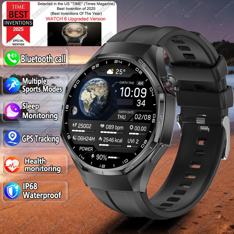 Новые умные часы Watch 6 Pro GPS для мужчин, спортивные, фитнес, AMOLED-экран, всегда отображение времени, монитор здоровья, BT-звонки, водонепроницаемые умные часы