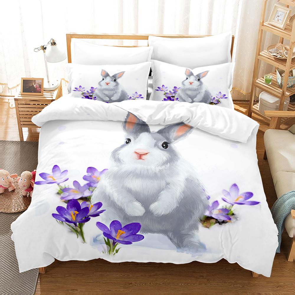 3D Cute Rabbit Bedding Set Easter Duvet Cover 2/3 Piece Set for Boys, Teenagers and Girls Room Full Size Luxury Cover Home Gift