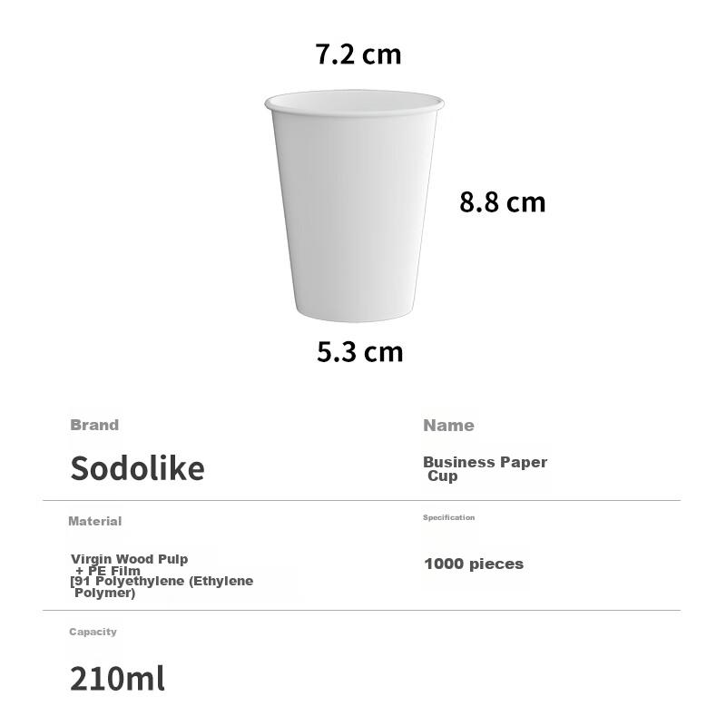 Sodolike Disposable Paper Cups, 210ml*1000 Pieces, Thickened Cups without Printing, Water Cups in Bulk, for Home, Office, And Business Use
