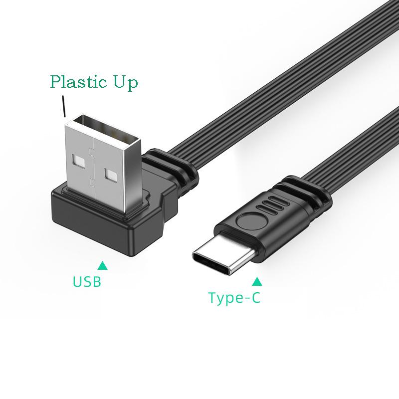 USB2.0 на Type C Разветвитель Дата-кабеля Угол вверх вниз влево вправо Провод Плоский Шнур USB C Передача Данных 2А Питание Синхронизация Удлинитель