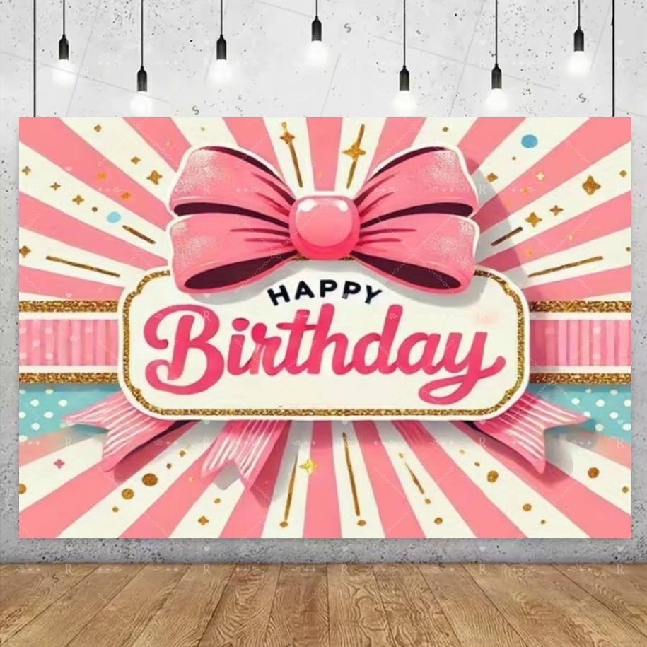 Pink Bow Theme Birthday Party Decoration Banner Girl Butterfly Bow Balloon Flowers Background Baby Shower Photo Supplies Gifts