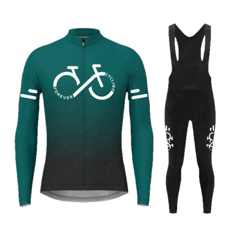 Men Women Cycling Long Sleeve Jersey Set Solid Gradient Minimalist Winter Ride Wear