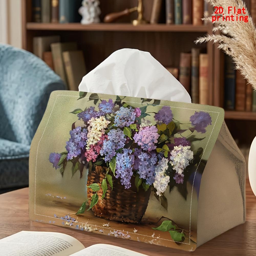 2D Flat 1pc, Tissue Box. Flower Basket Hydrangea Pattern Napkin Paper Dispenser, Reusable, Daily Desktop Tissue Storage Box, Suitable for Kitchen Livi