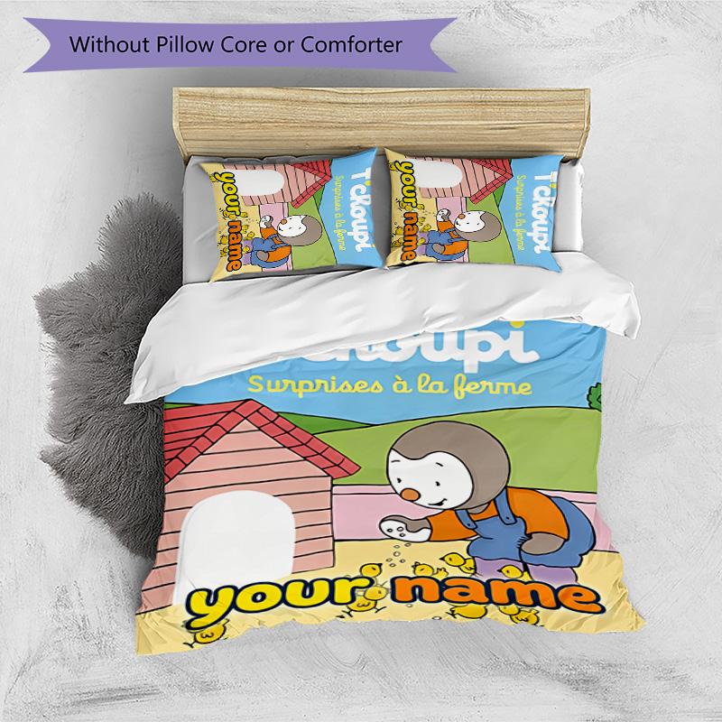 3pcs Custom Name T'choupi Bedding Set Duvet Cover Closure Includes 1 Duvet Cover&2 Pillowcases for All Seasons Bedroom Decor