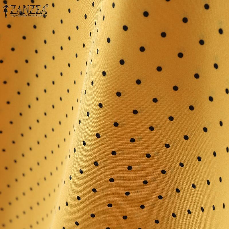 ZANZEA Женская летняя повседневная блузка с воротником-куколкой и коротким рукавом в горошек