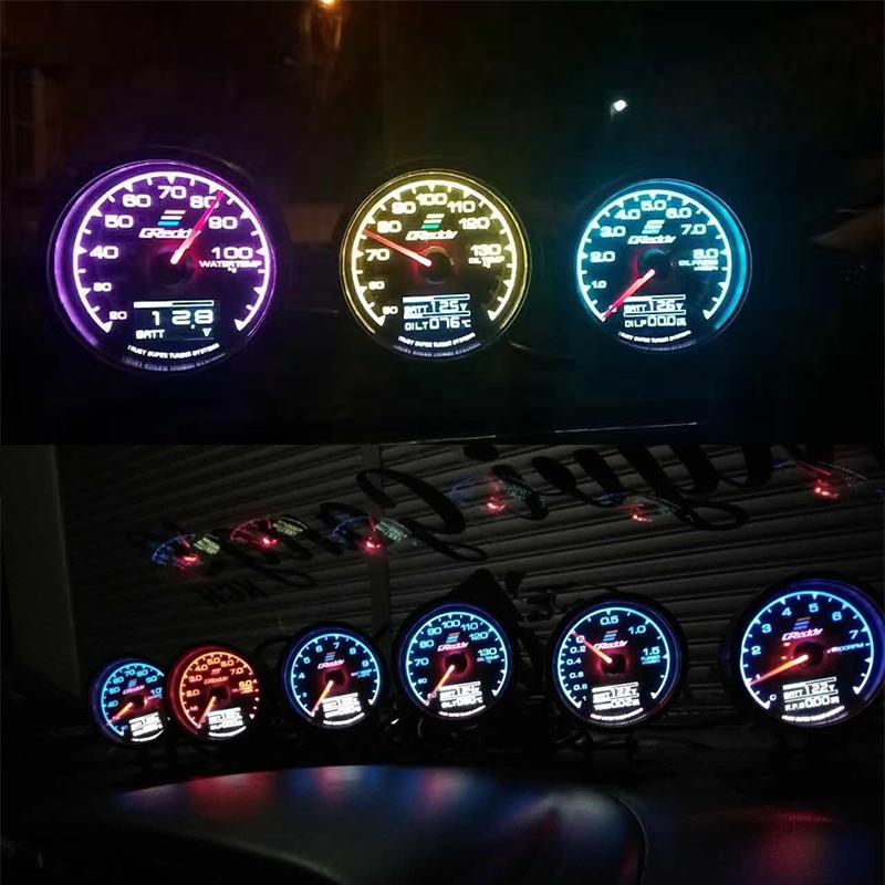 GReddi Boost Gauge Water Temp 7 Warna LCD Display Turbo Oil Pressure RPM Tachometer Racing Mete