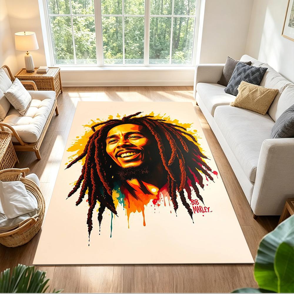 Bob Marley Area Rug Design for Entryway Outdoor Living Rooms Playrooms Anti-slip Rug Decorate Offices Perfect Gift for Women/Men