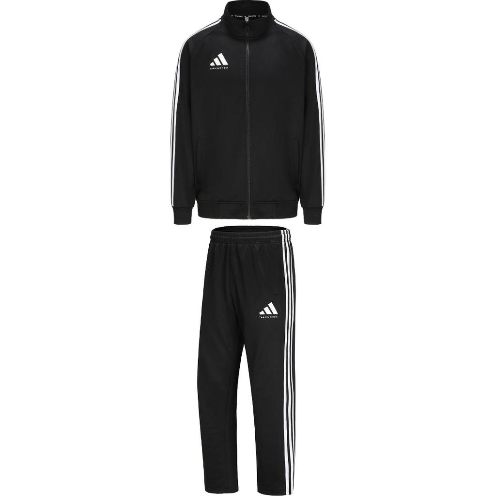 adidas Полосатый дизайн куртка на молнии и длинные брюки средней посадки повседневный спортивный костюм унисекс костюм TR30JT-BW+TR30PT-BW