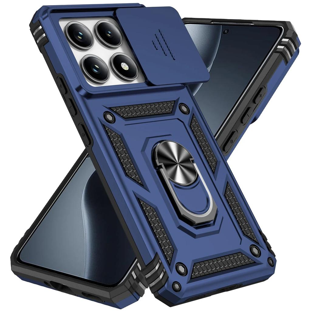 Противоударный чехол Armor для Xiaomi 14T с магнитным кольцом-подставкой для автомобиля, вращающейся шторкой для защиты объектива камеры, военный класс защиты для Xiaomi 14T Pro