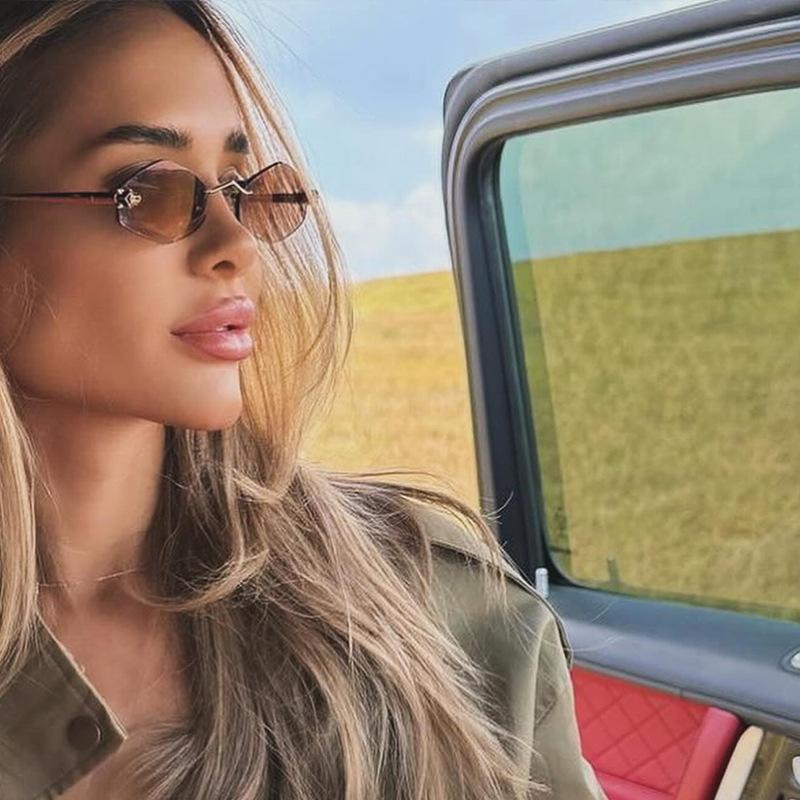 Женские солнцезащитные очки ромбовидной формы, безободковые, с обрезанным краем, защита от УФ-лучей, модные солнцезащитные очки, для вождения, путешествий, мужские, цвет оружейный металл