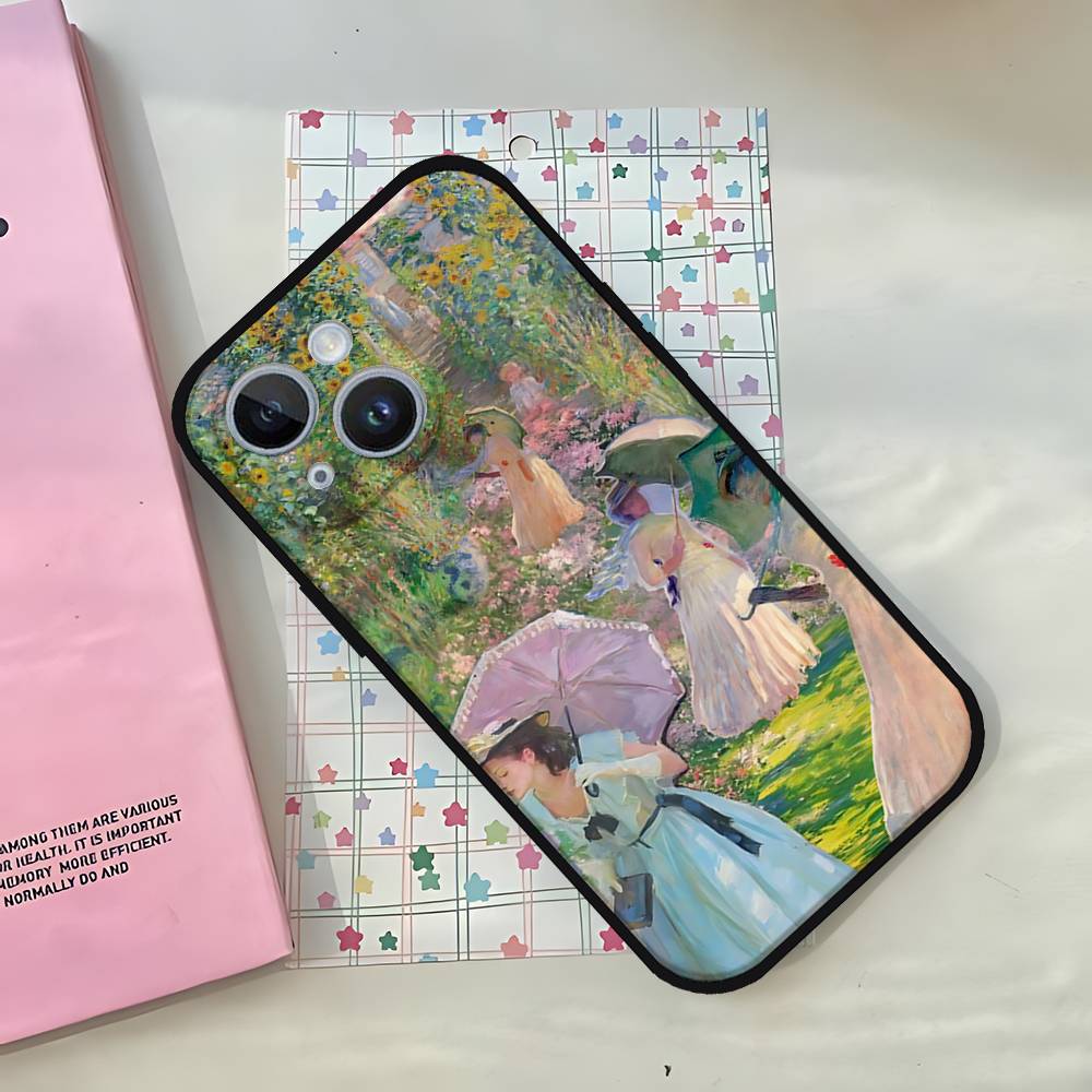 Чехол для телефона с картиной Клода Моне для IPhone 1716 15 14 13 Pro Max 11 12 Mini X Xs XR Черный Силиконовый Чехол