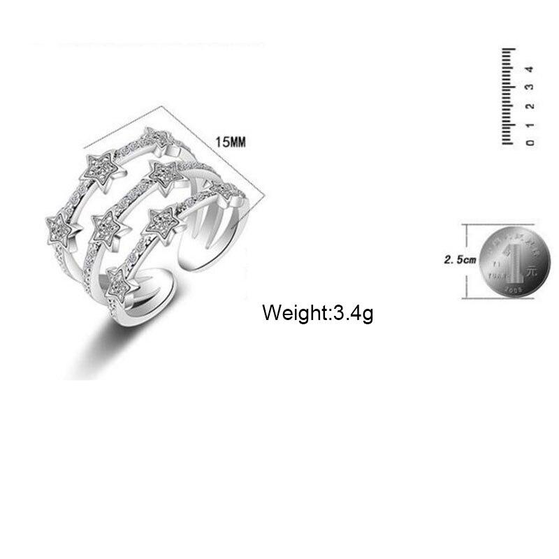 Элегантные многослойные геометрические кольца из стерлингового серебра 925 пробы со сверкающими кристаллами и звездами для женщин, модные украшения для вечеринок S-R176