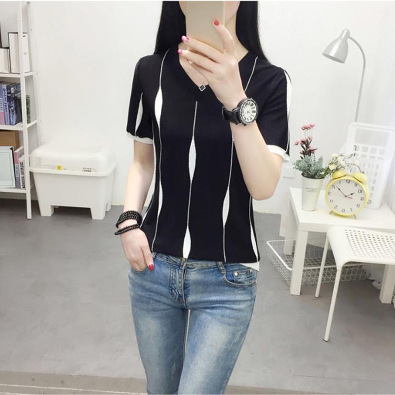 Ice Silk Short-sleeved T-shirt Women's Loose and Thin Summer Top Large Size Thin Bottoming Knitted Sweater