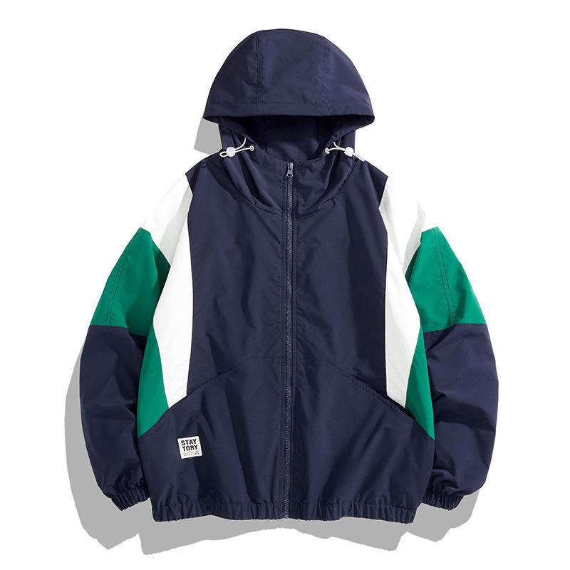 New Men's Jacket Youth Jacket Student Spring and Autumn Hooded Color Matching Loose Running Suit