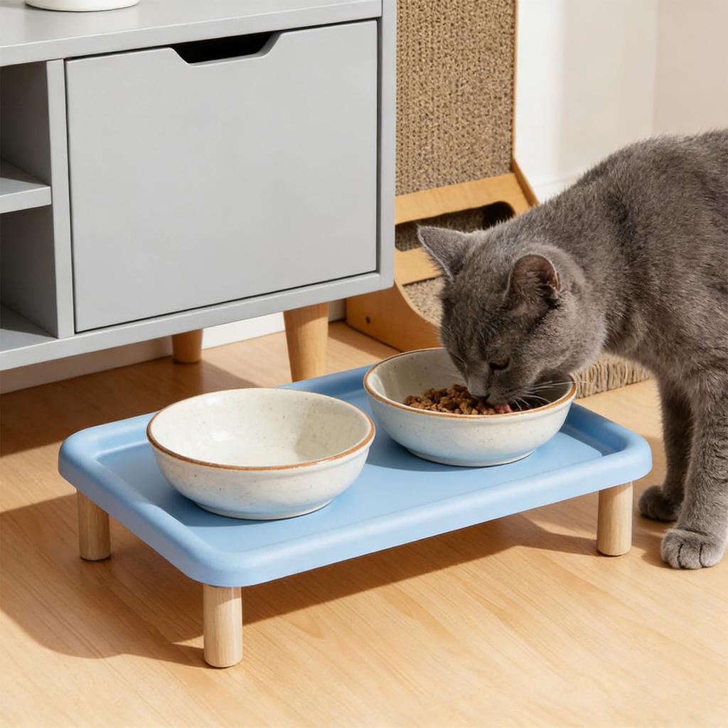 Elevated Cat Food Bowl Platform Portable for Automatic Pet Feeders Raised Feeding Stand Wooden Support for Cats and Dogs