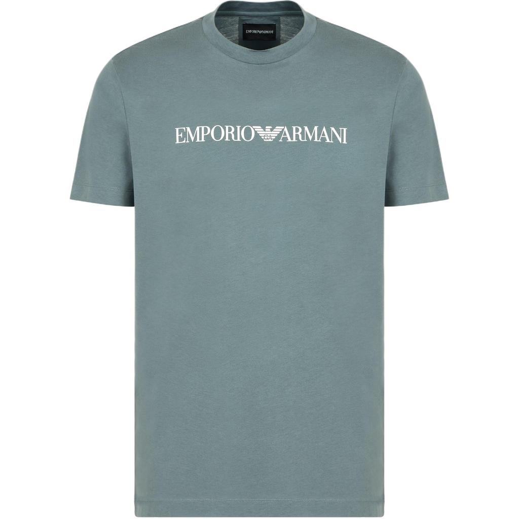 Emporio Armani Мужская футболка с коротким рукавом и круглым вырезом с принтом логотипа Зеленая 8N1TN5-1JPZZ-M9062