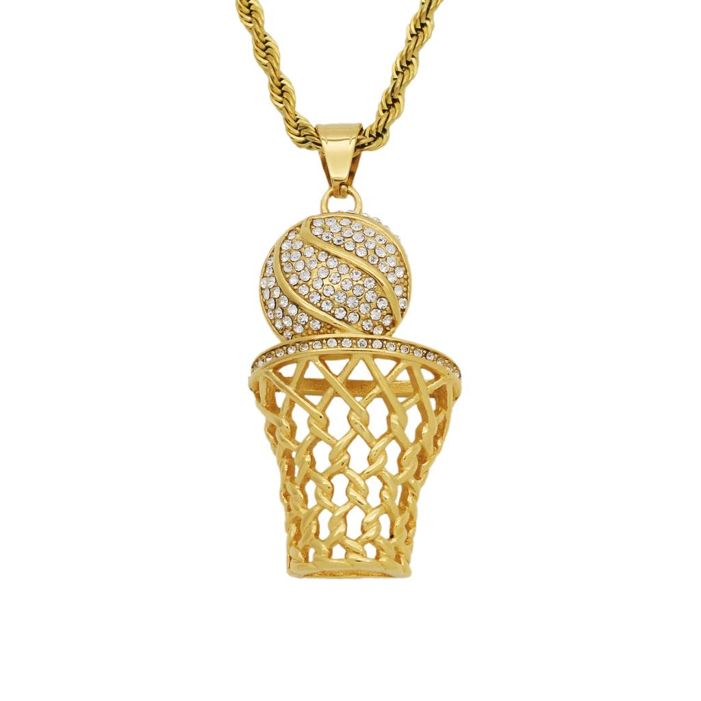 Новая Мода Креативный Хип-Хоп Спорт Трендовые Ювелирные Изделия с Бриллиантовой Вставкой Сетка Баскетбольного Мяча Рамка Ожерелье Подвеска