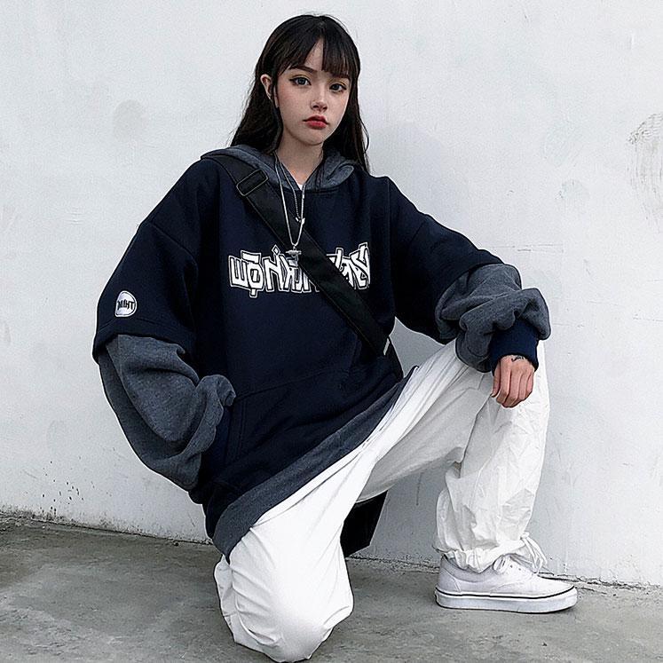 M ~ 4XL Y2K Топ женские толстовки с принтом готические темные толстовки свободный искусственный свитер из двух частей женский осенне-зимний плюс бархатная толстая куртка с капюшоном