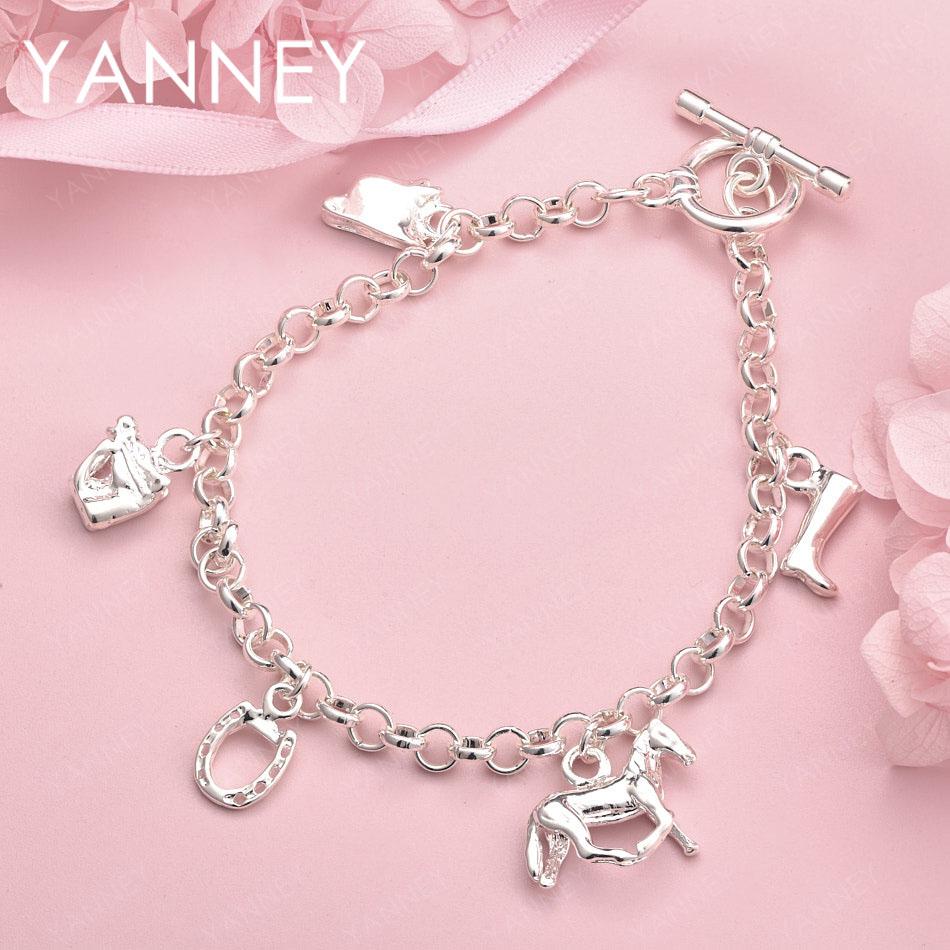 925 Sterling Silver 8-inch Horse/Shoe/Bracelet Women's Fashion Accessory Wedding Party Gift Jewelry