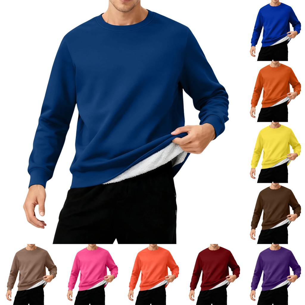 Men's Round Neck Fleece-Lined Thick Solid Color Sweatshirt