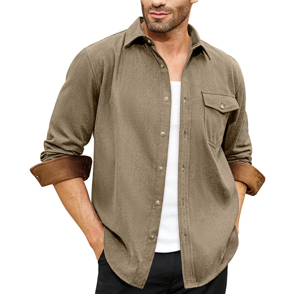 Мужская -цветная Повседневная и модная Рабочая рубашка с длинным рукавом, воротником-стойкой, на пуговицах