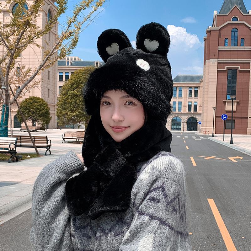 Новая плюшевая милая сумка-шарф с кроликом, интегрированная шапка, зимняя уличная защита от холода, защита ушей, шапка-пуловер, детская