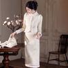 Womens Winter Long Sleeve Qipao Vest Set Retro Style Thickened Warm Outfit Daily Wear
