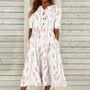 Women's Summer Casual Fashion Floral Printed Short Sleeve Button Pocket Dress