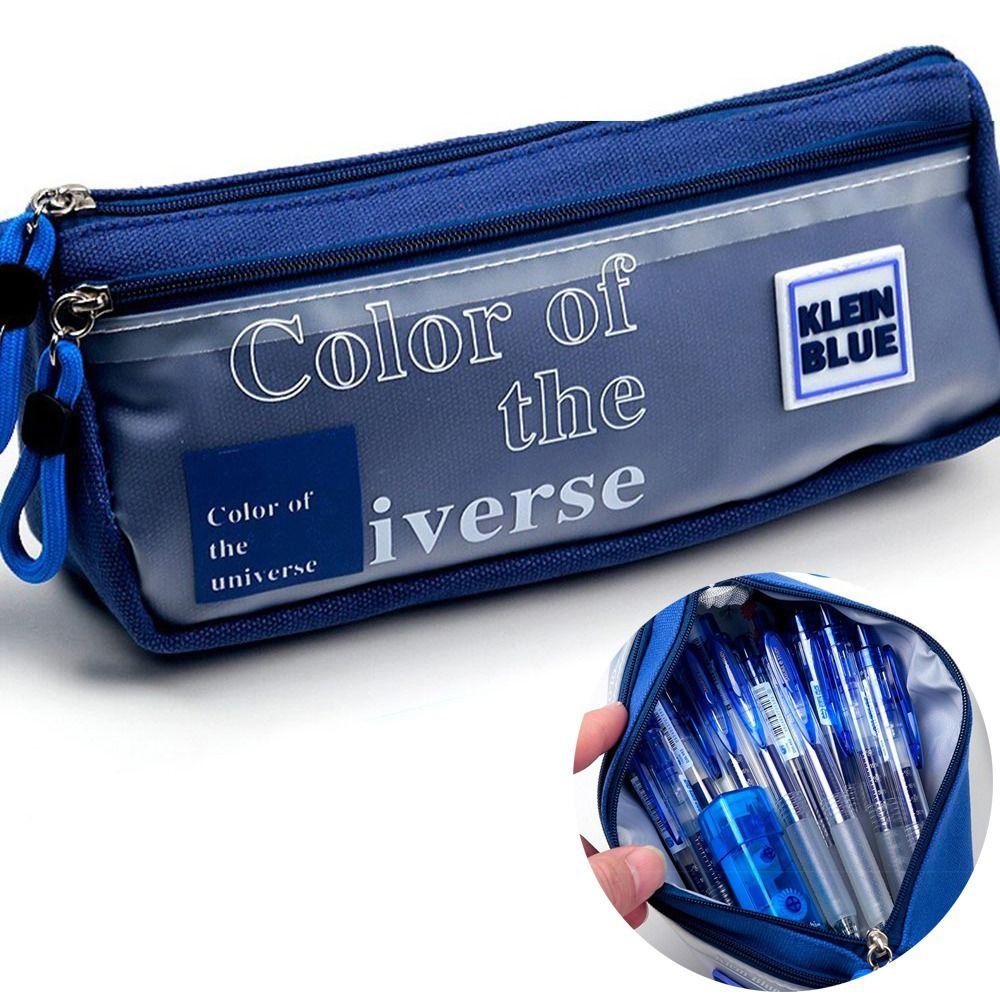 Blue Series Pencil Case Double Zip Pen Pouch Case Practical Storage Bag Student Boys