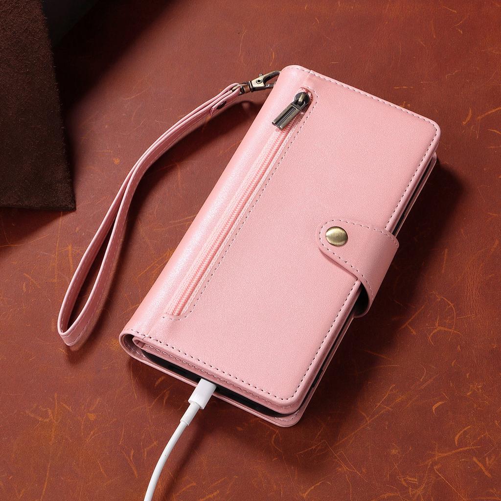 Многофункциональный двухслойный чехол-кошелек на молнии с отделениями для карт и карманом для наличных для iPhone 15, 14, 13, 12, 11, Samsung, Google, откидная крышка из искусственной кожи на ремешке