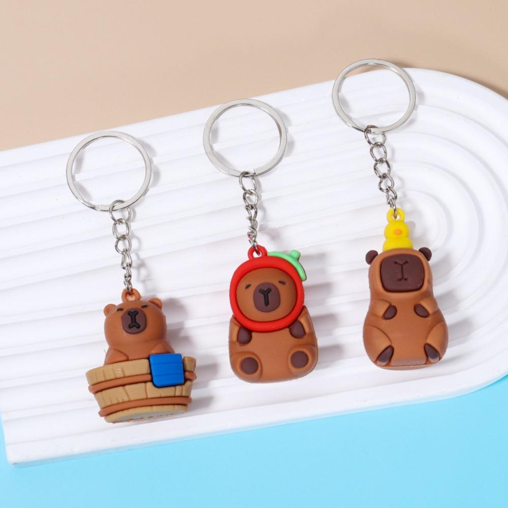 Turtle Cartoon Keychain PVC Animal Pendant Funny Capybara Key Ring Girls