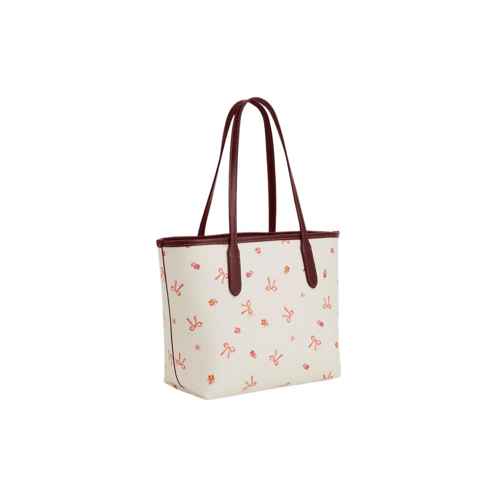 Coach City 23 Bow Tie Print Snap Coated Canvas Tote Bag Women tote Chalk Wine CN681-IMWDA