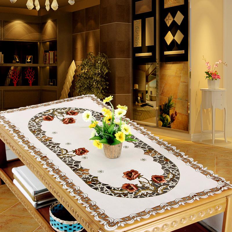 Овальная винтажная вышитая кружевная скатерть Цветочная скатерть / украшение циновки