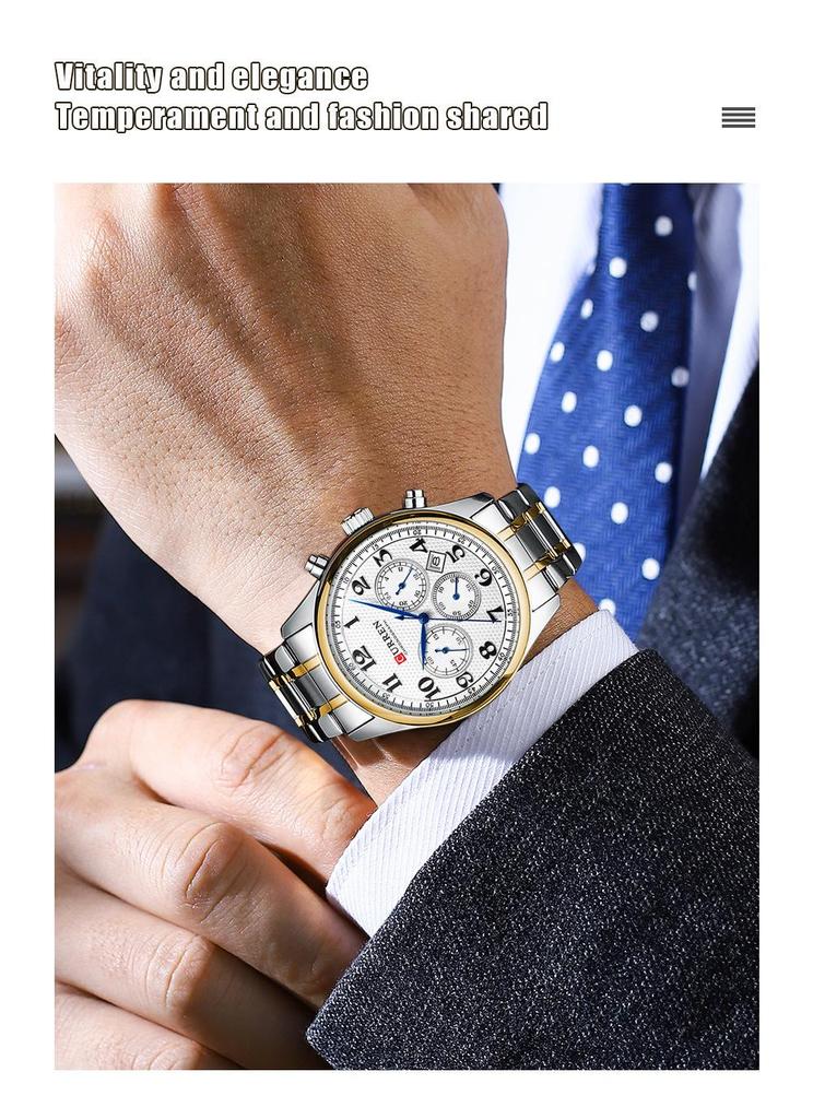 Мужские многофункциональные стальные кварцевые часы-хронограф CURREN 8466